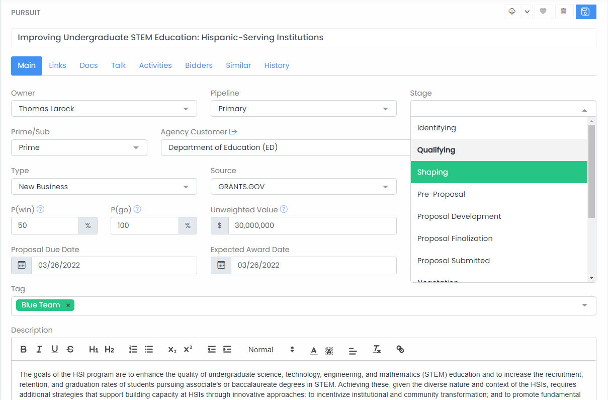 Business Development Capture Management Example